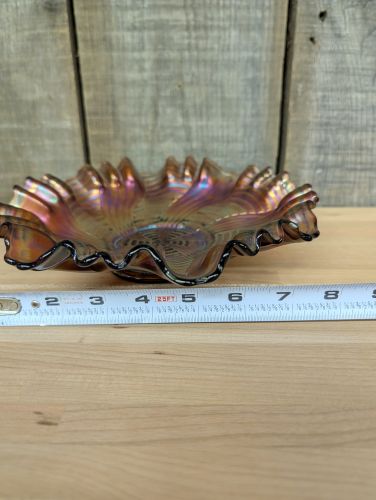 Fenton Peacock Tail Amethyst Carnival Glass Ruffled Bowl