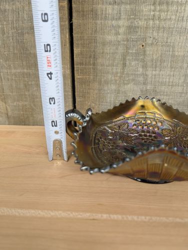 Northwood Amethyst Carnival Glass Grape and Cable Two-Handled Bon-Bon Dish