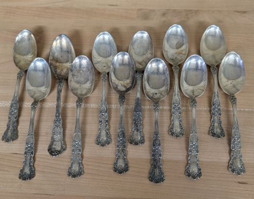 Set of 12 Gorham Strasbourg Pattern Sterling Silver Teaspoons