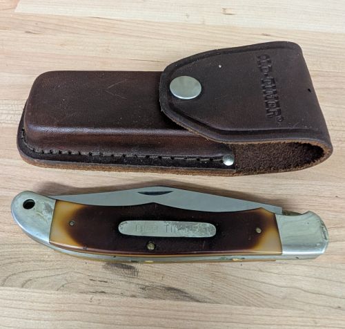 Schrade Old Timer 125OT Mustang Folding Hunter Knife and Leather Sheath