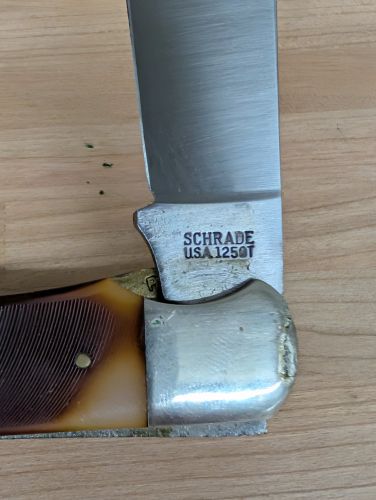 Schrade Old Timer 125OT Mustang Folding Hunter Knife and Leather Sheath