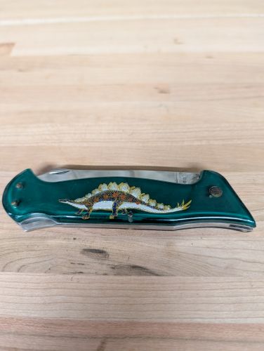 G.C.C.O. Green Dragon and Stegosaurus Theme Large Folding Pocket Knife