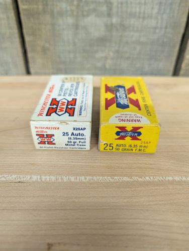 A Pair of Winchester and Western Super-X .25 Auto Centerfire Ammunition Boxes
