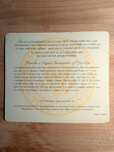A Collection of 1997 Reader's Digest Brass US Presidential Commemorative Medals