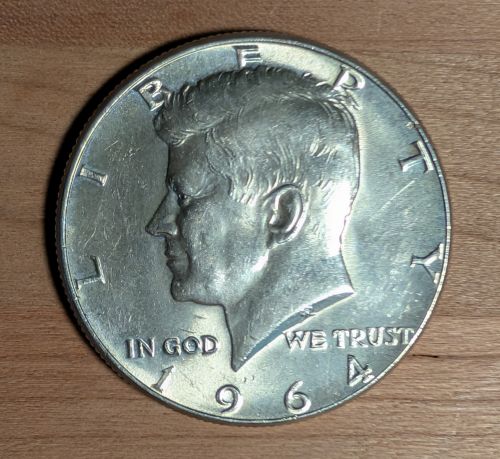 US 1964 Kennedy Half Dollar, 90% Silver, Philadelphia Mint