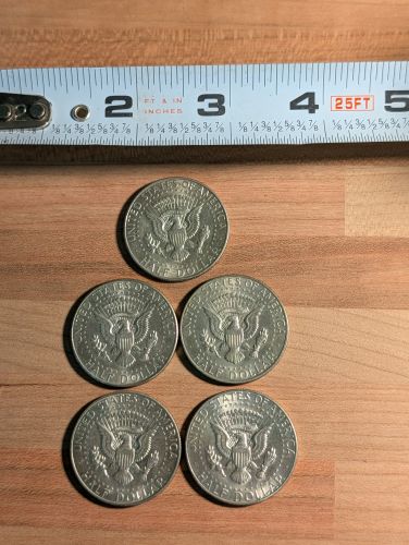 Five US 1965-1969 40% Silver-Clad Kennedy Half Dollars