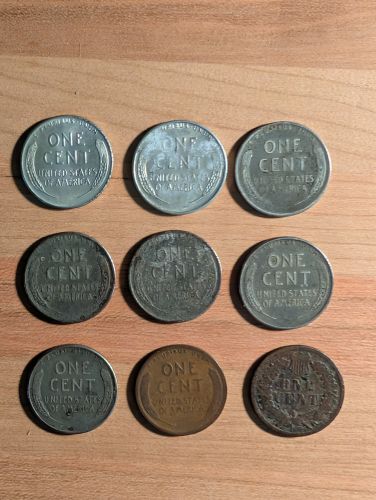 A Group of US One-Cent Coins Including Lincoln Steel and Indian Head Cents