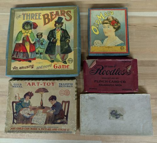 A Collection of Vintage Children's Games and Activity Sets Including Milton Bradley and Flinch Card Co