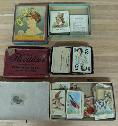 A Collection of Vintage Children's Games and Activity Sets Including Milton Bradley and Flinch Card Co