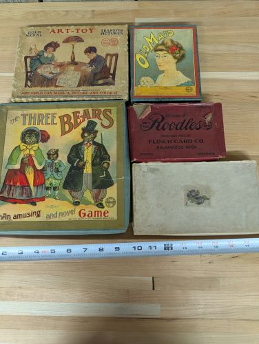 A Collection of Vintage Children's Games and Activity Sets Including Milton Bradley and Flinch Card Co