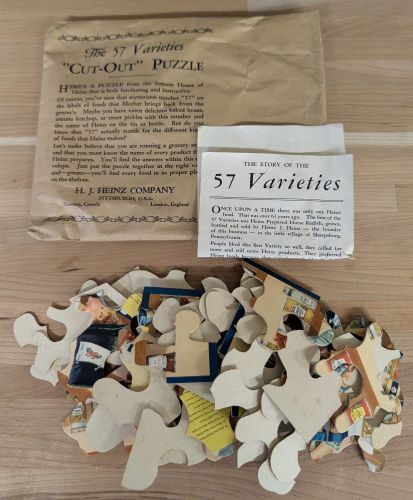 Vintage H. J. Heinz Company 57 Varieties Promotional Jigsaw Puzzle and Ephemera Collection