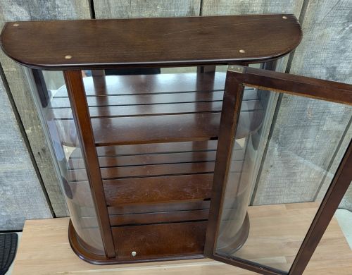 The Bombay Company Mahogany Tone Bow Front Wall Curio Cabinet with Decorative Brackets