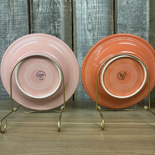 A Trio of Homer Laughlin Fiesta Rim Soup Bowls in Rose and Persimmon