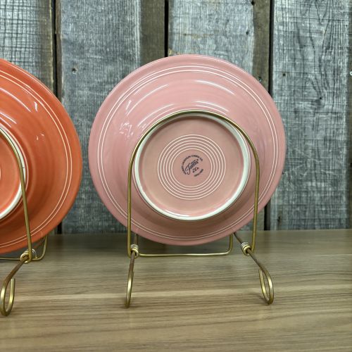 A Trio of Homer Laughlin Fiesta Rim Soup Bowls in Rose and Persimmon