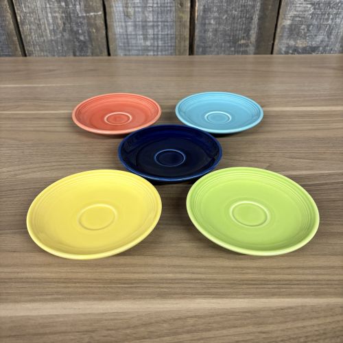 A Set of Five Homer Laughlin Fiesta Ceramic Saucers in Assorted Colors