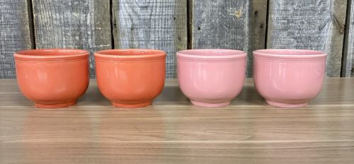 A Set of Four Homer Laughlin Fiesta Bouillon Bowls in Persimmon and Rose