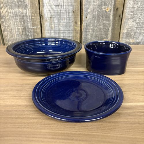 A Trio of Homer Laughlin Fiesta Cobalt Blue Ceramic Tableware