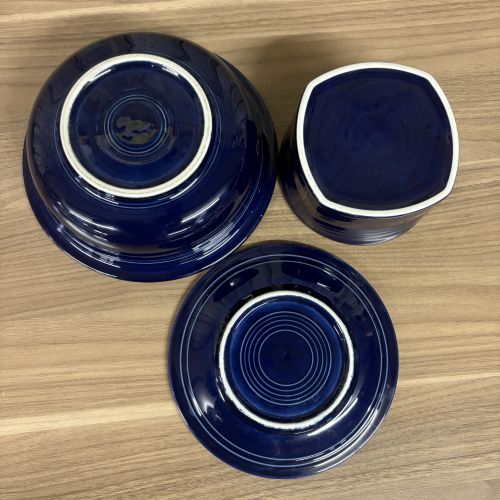 A Trio of Homer Laughlin Fiesta Cobalt Blue Ceramic Tableware