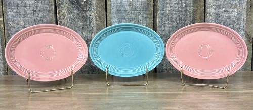 Three Homer Laughlin Fiesta Oval Serving Platters in Rose and Turquoise