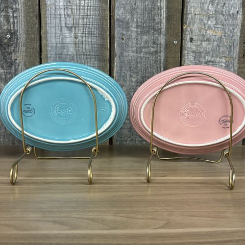 Three Homer Laughlin Fiesta Oval Serving Platters in Rose and Turquoise