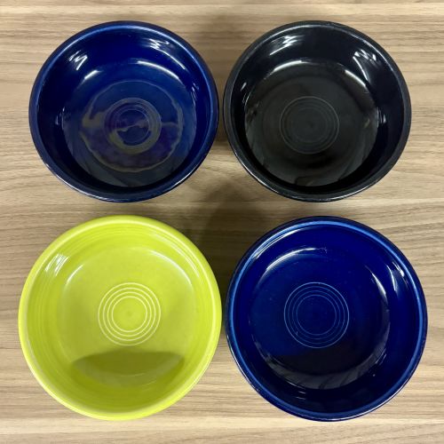 A Set of Four Fiesta Ceramic Fruit Bowls in Cobalt Blue Black and Chartreuse