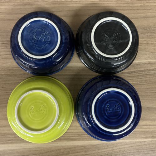 A Set of Four Fiesta Ceramic Fruit Bowls in Cobalt Blue Black and Chartreuse