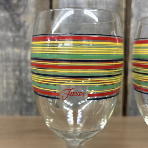 A Pair of Fiesta Mambo Coordinates Multi-Color Striped Glass Goblets