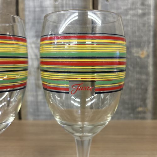 A Pair of Fiesta Mambo Coordinates Multi-Color Striped Glass Goblets