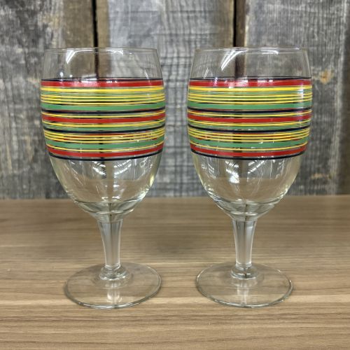 A Pair of Fiesta Mambo Coordinates Multi-Color Striped Glass Goblets
