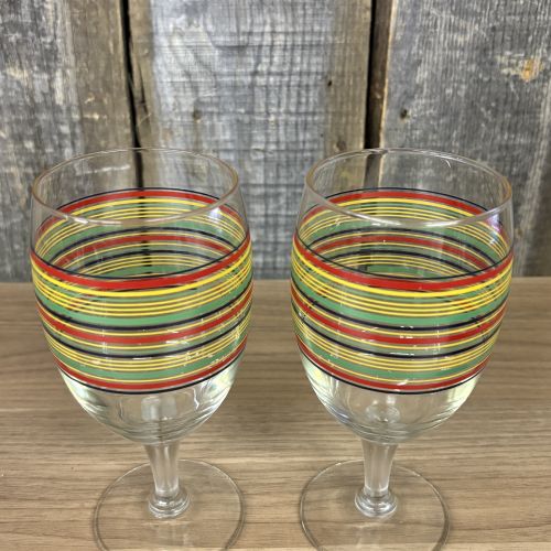 A Pair of Fiesta Mambo Coordinates Multi-Color Striped Glass Goblets