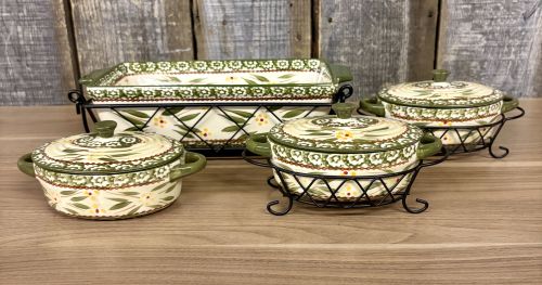 A Set of temp-tations Old World Green Ceramic Bakeware
