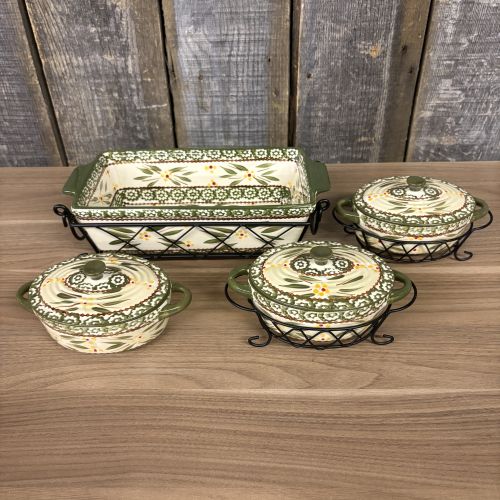 A Set of temp-tations Old World Green Ceramic Bakeware