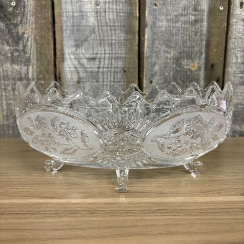 Crystal Clear Industries Flora Collection Frosted Floral Footed Centerpiece Bowl