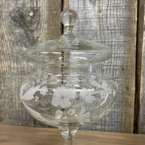 Two Decorative Clear Glass and Cut Crystal Lidded Candy Dishes