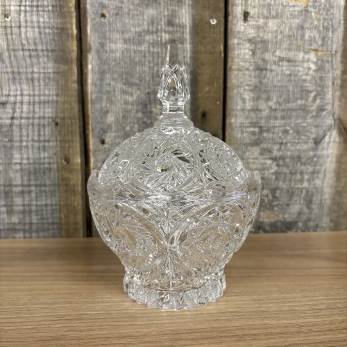 Two Decorative Clear Glass and Cut Crystal Lidded Candy Dishes