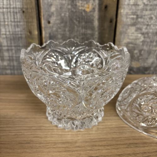 Two Decorative Clear Glass and Cut Crystal Lidded Candy Dishes