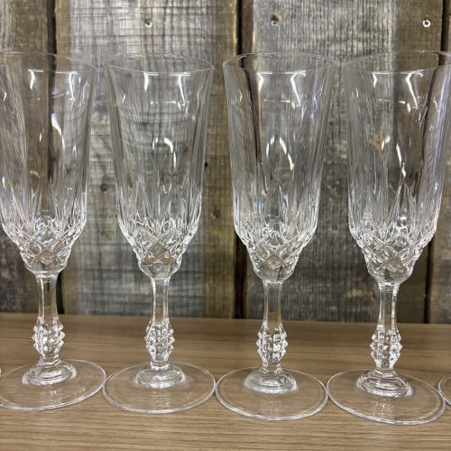 Set of Six JMP Capri Pattern Crystal Champagne Flutes