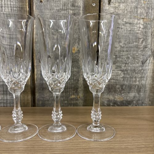 Set of Six JMP Capri Pattern Crystal Champagne Flutes