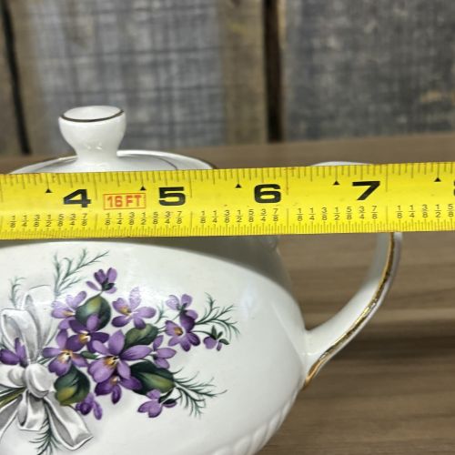 Ellgreave Wood and Sons Ironstone Teapot with Violet and Ribbon Motif