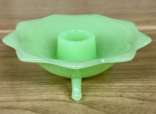 Fenton Jadeite Glass Lotus Pattern Three Footed Candle Holder