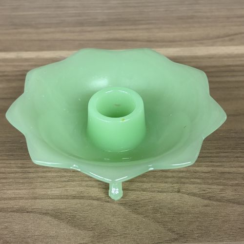 Fenton Jadeite Glass Lotus Pattern Three Footed Candle Holder