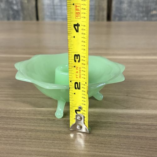 Fenton Jadeite Glass Lotus Pattern Three Footed Candle Holder