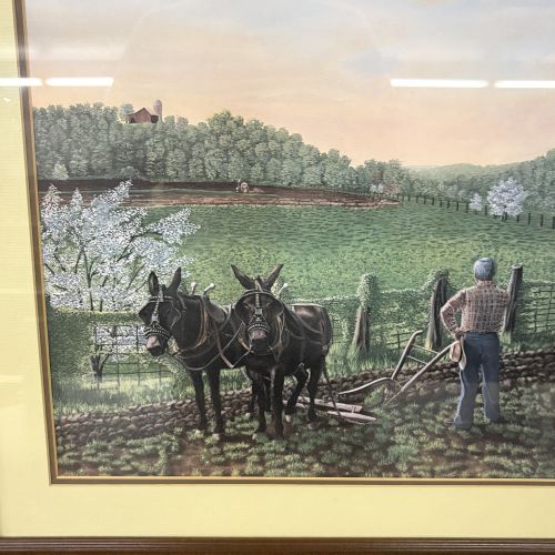 Bob Dale Green Rural Farming Scene Color Offset Lithograph