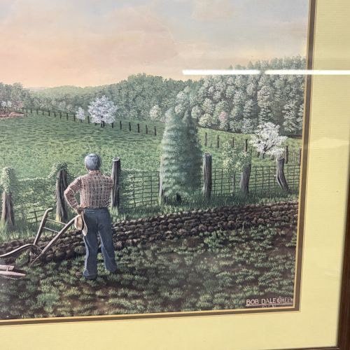 Bob Dale Green Rural Farming Scene Color Offset Lithograph