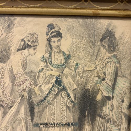 Framed Hand-Colored 19th Century Victorian Fashion Engraving