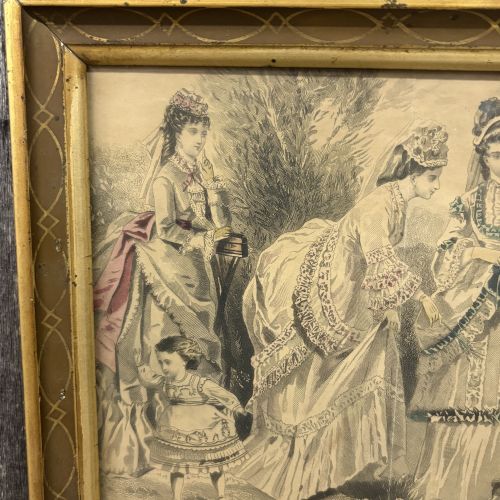Framed Hand-Colored 19th Century Victorian Fashion Engraving