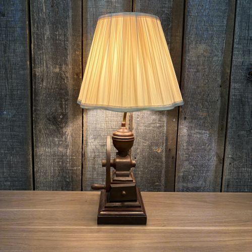 Novelty Dark Stained Wood Coffee Grinder Table Lamp