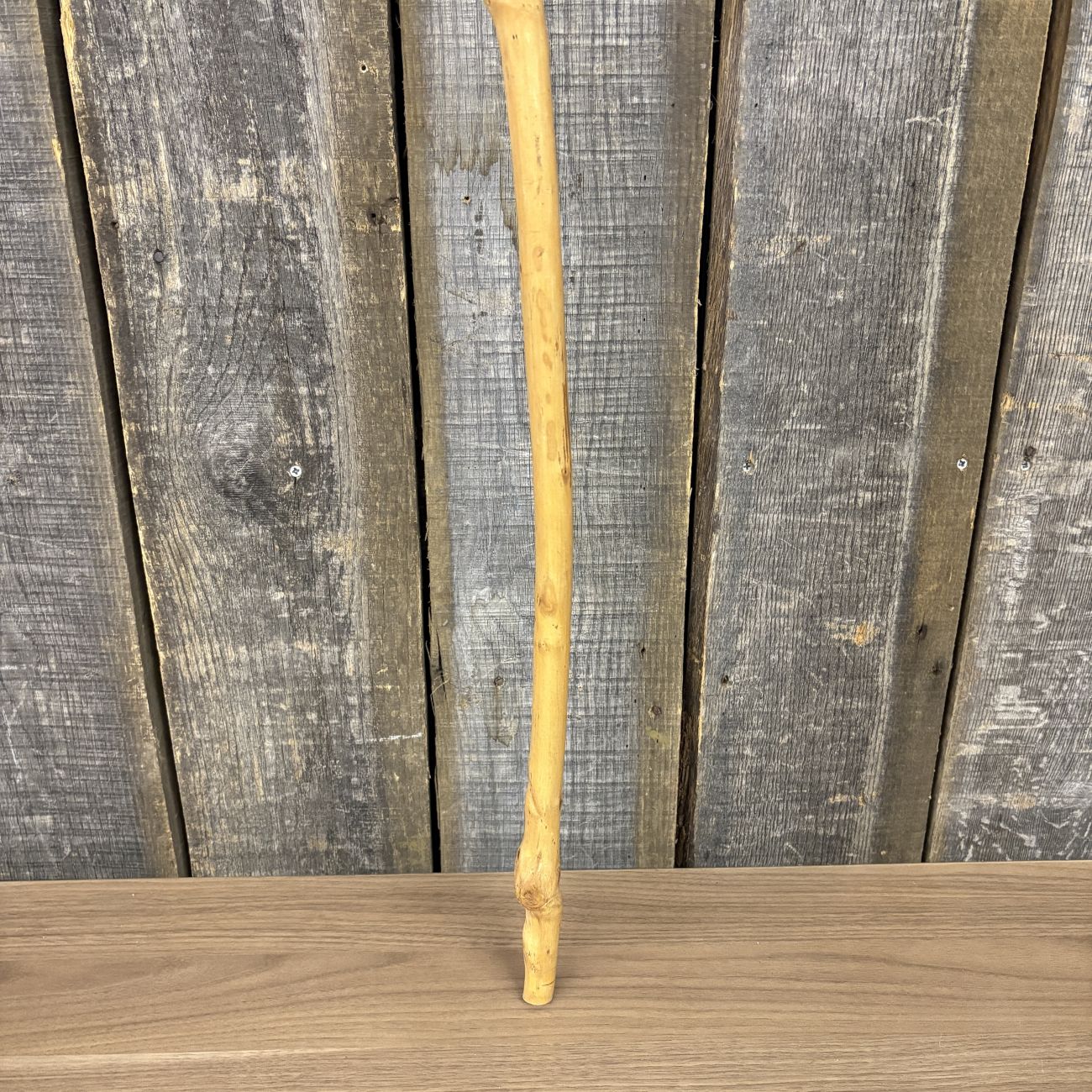 Folk Art Hand-Carved Wood Walking Cane with Natural Spiral Growth