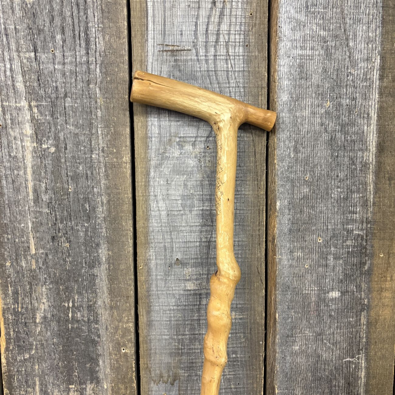 Folk Art Hand-Carved Wood Walking Cane with Natural Spiral Growth