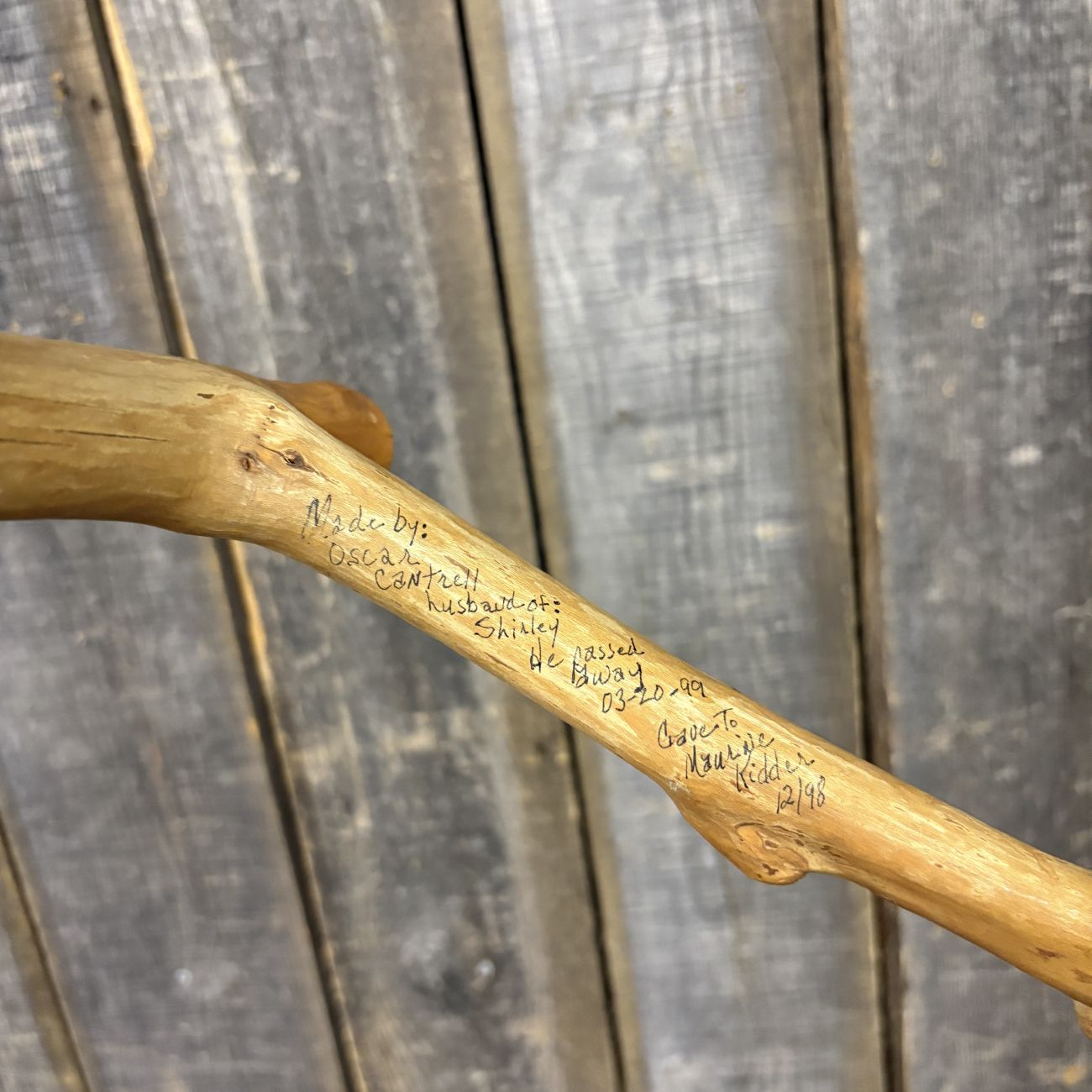 Folk Art Hand-Carved Wood Walking Cane with Natural Spiral Growth